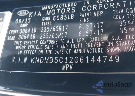 2016 Kia Sedona Lx from USA, damaged, VIN KNDMB5C12G6144749